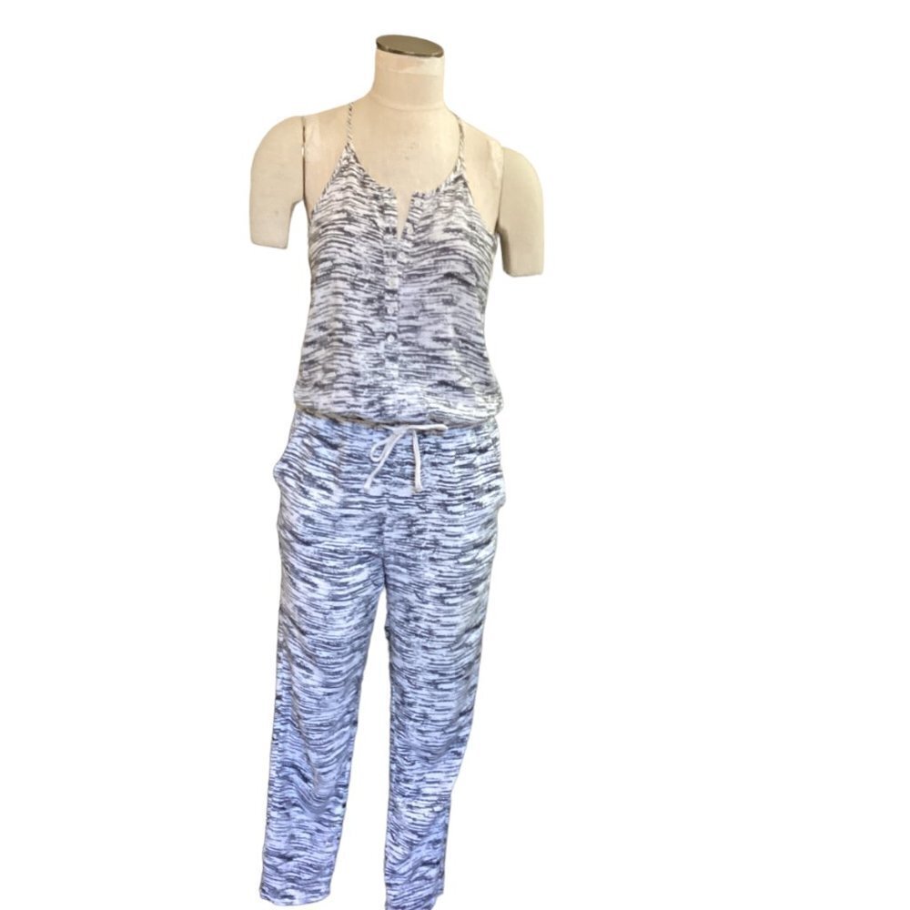 Lou & Grey Jumpsuit Sz XS  Black & White Drawstring Waist‎ #36R